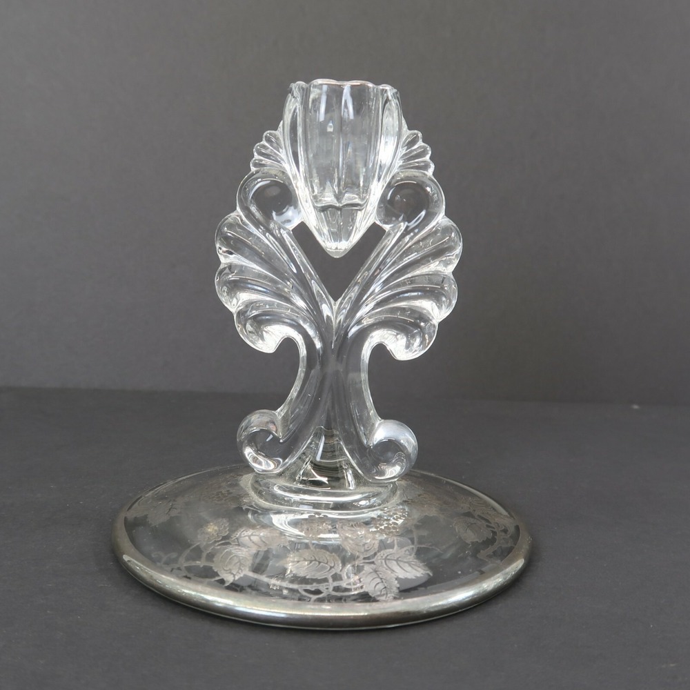 Glass‎ Candle Holders Silver City Grapes Raspberry Clear Silver Overlay 5.5"